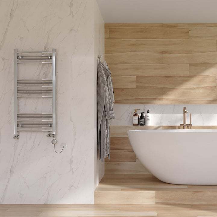 Zennor - Chrome Dual Fuel Towel Rail H1000mm x W500mm Thermostatic - Curved