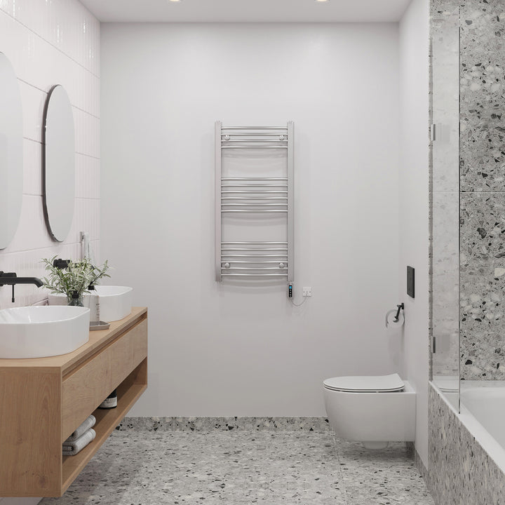 Zennor - Chrome Electric Towel Rail H1000mm x W500mm Curved 300w Thermostatic WIFI