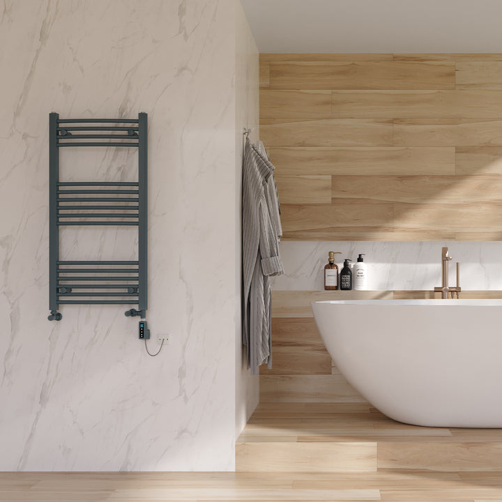 Zennor - Anthracite Dual Fuel Towel Rail H1000mm x W500mm Thermostatic WIFI - Curved