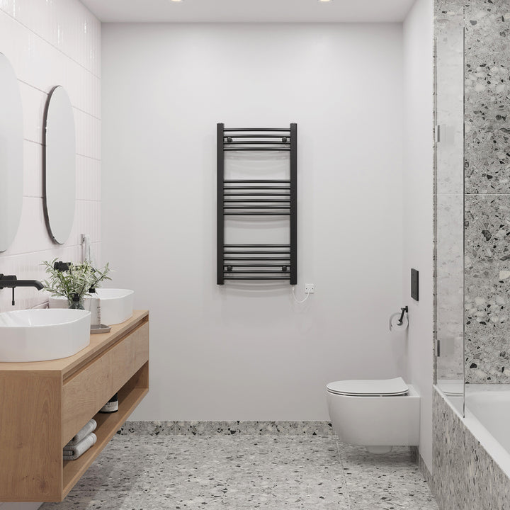Zennor - Black Electric Towel Rail H1000mm x W500mm Curved 400w Standard