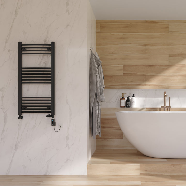 Zennor - Black Dual Fuel Towel Rail H1000mm x W500mm Thermostatic WIFI - Curved