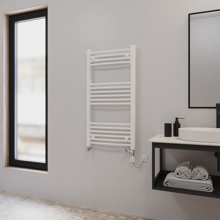 Zennor - White Dual Fuel Towel Rail H1000mm x W500mm Thermostatic - Curved