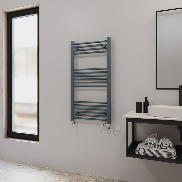 Zennor - Anthracite Dual Fuel Towel Rail H1000mm x W500mm Standard - Straight