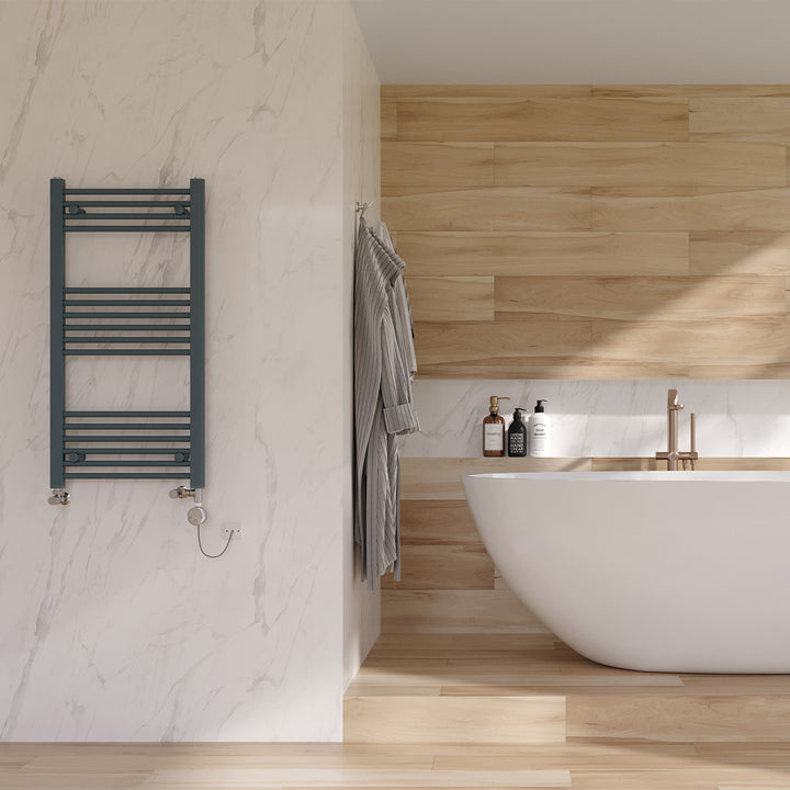 Zennor - Anthracite Dual Fuel Towel Rail H1000mm x W500mm Thermostatic - Straight