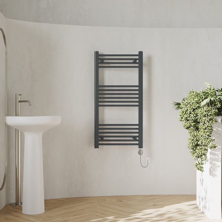 Zennor - Anthracite Electric Towel Rail H1000mm x W500mm Straight 400w Thermostatic