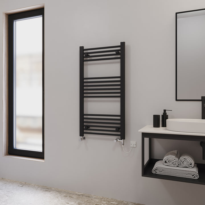 Zennor - Black Dual Fuel Towel Rail H1000mm x W500mm Standard - Straight