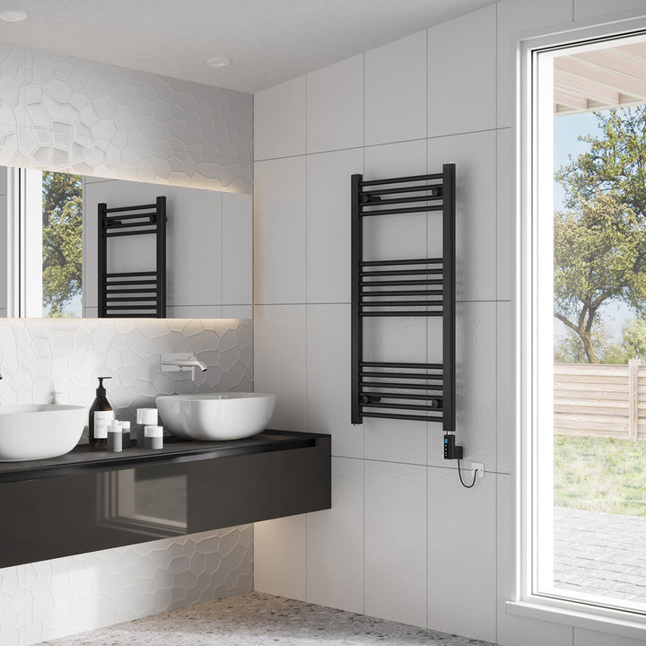 Zennor - Black Electric Towel Rail H1000mm x W500mm Straight 400w Thermostatic WIFI