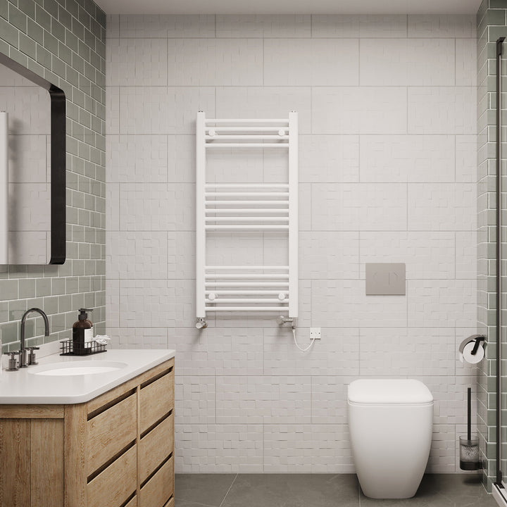 Zennor - White Dual Fuel Towel Rail H1000mm x W500mm Standard - Straight