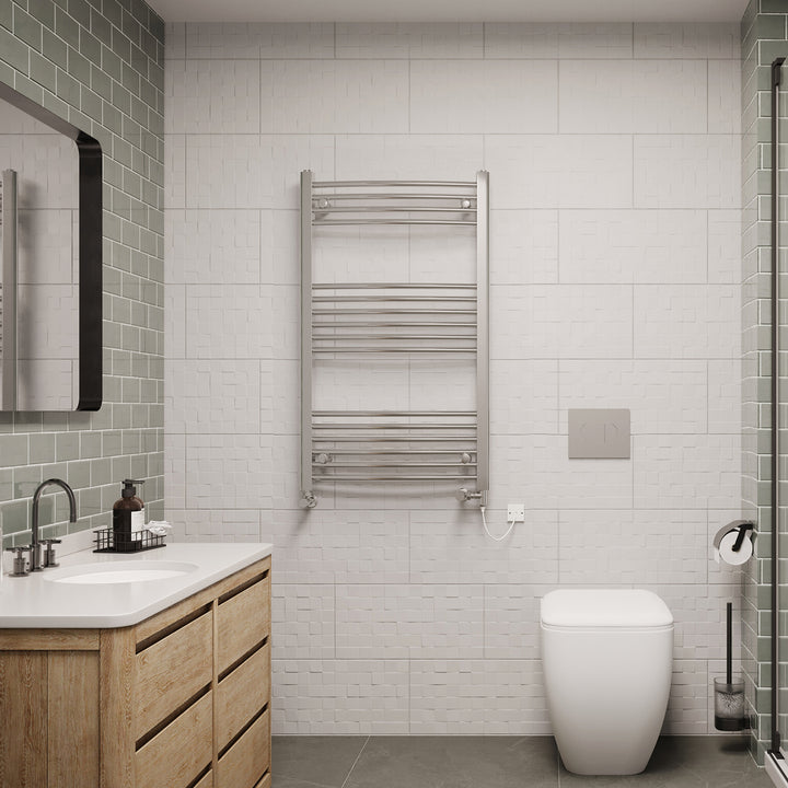 Zennor - Chrome Dual Fuel Towel Rail H1000mm x W600mm Standard - Curved