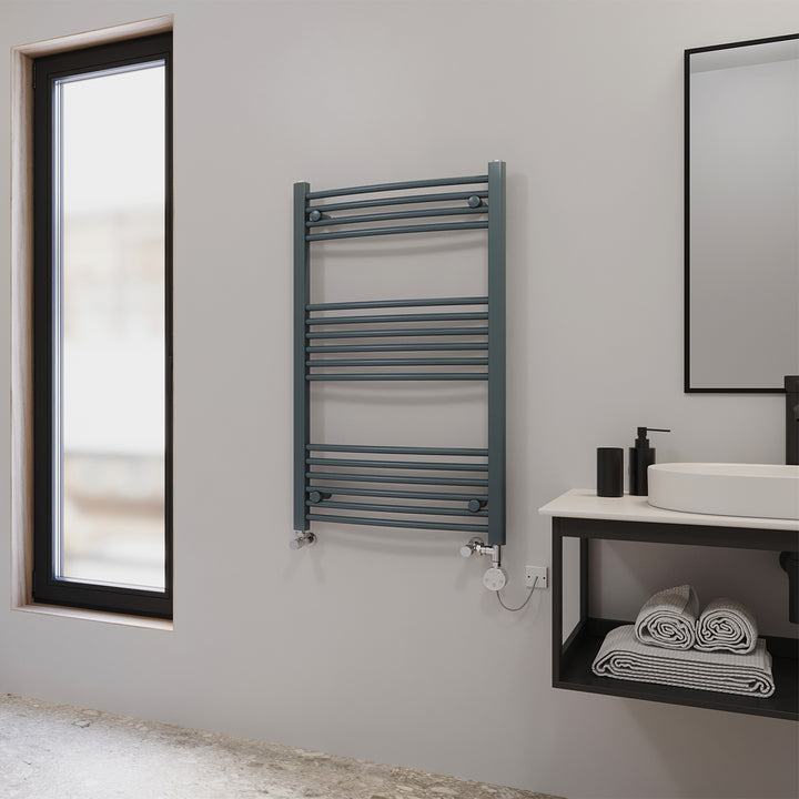 Zennor - Anthracite Dual Fuel Towel Rail H1000mm x W600mm Thermostatic - Curved