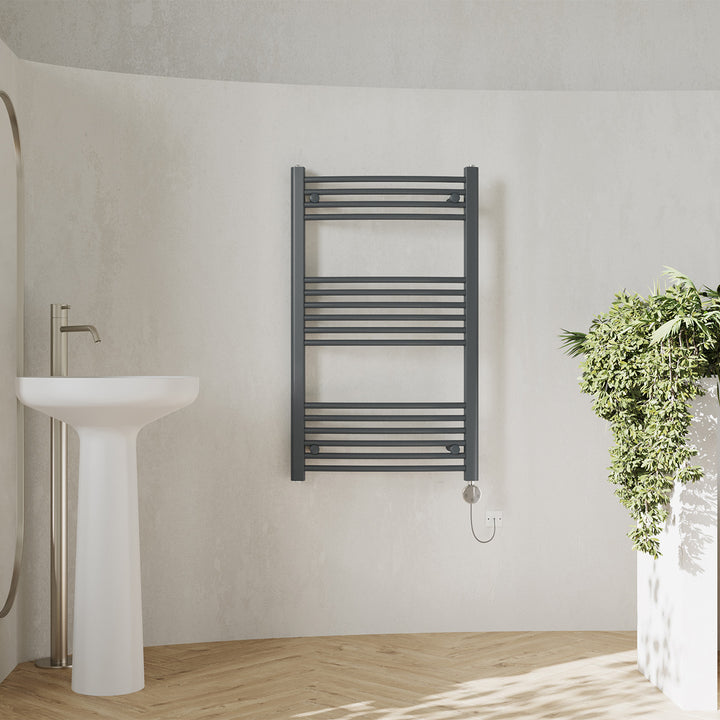 Zennor - Anthracite Electric Towel Rail H1000mm x W600mm Curved 500w Thermostatic