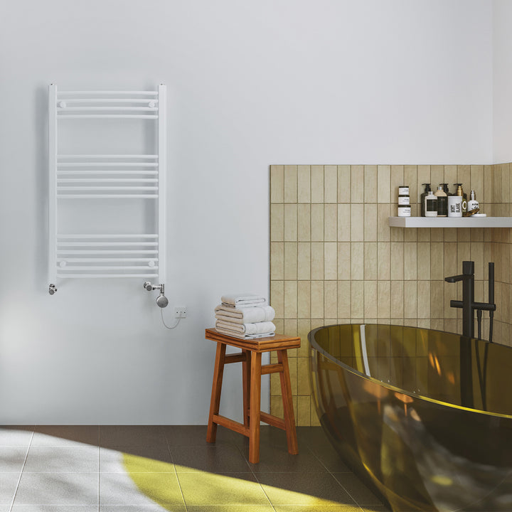 Zennor - White Dual Fuel Towel Rail H1000mm x W600mm Thermostatic - Curved