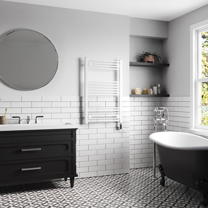 Zennor - White Electric Towel Rail H1000mm x W600mm Curved 500w Thermostatic WIFI