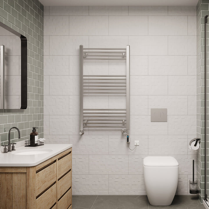 Zennor - Chrome Dual Fuel Towel Rail H1000mm x W600mm Thermostatic WIFI - Straight