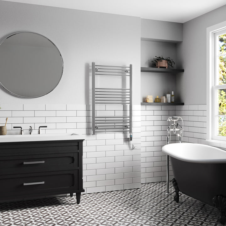 Zennor - Chrome Electric Towel Rail H1000mm x W600mm Straight 300w Thermostatic WIFI