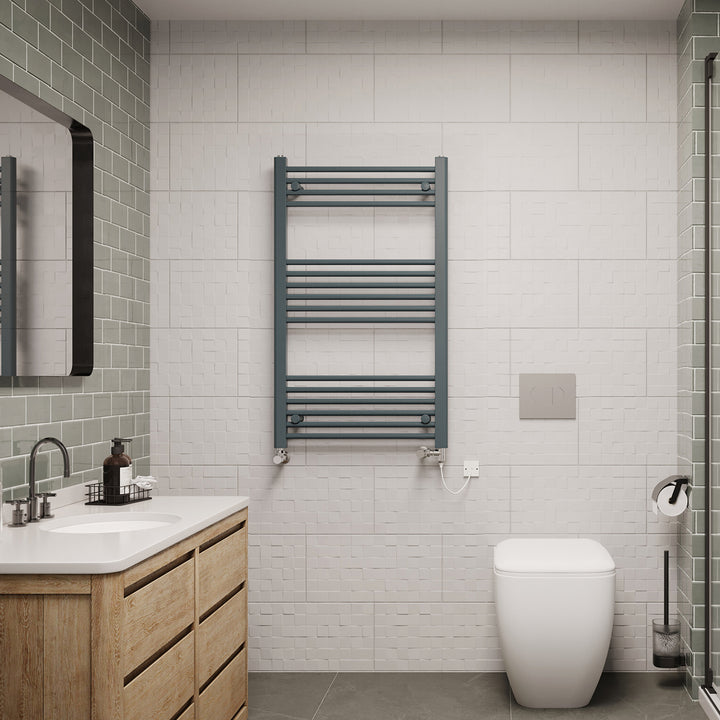 Zennor - Anthracite Dual Fuel Towel Rail H1000mm x W600mm Standard - Straight