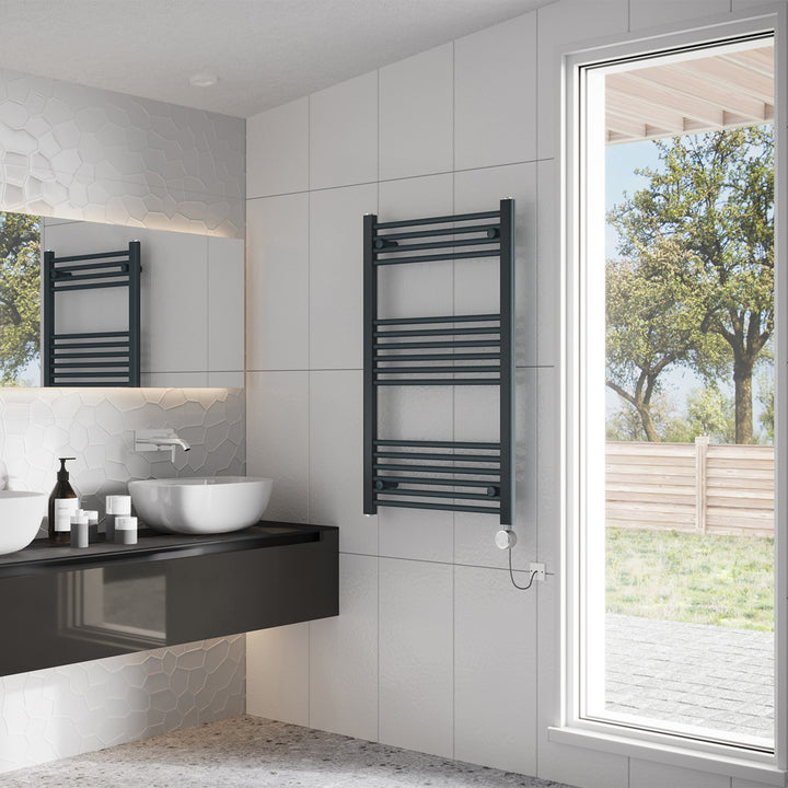 Zennor - Anthracite Electric Towel Rail H1000mm x W600mm Straight 500w Thermostatic