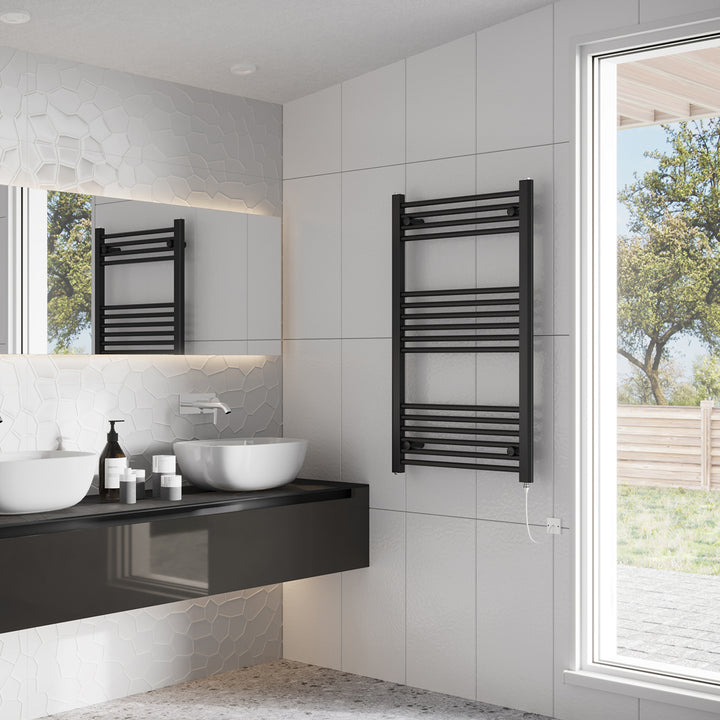 Zennor - Black Electric Towel Rail H1000mm x W600mm Straight 500w Standard