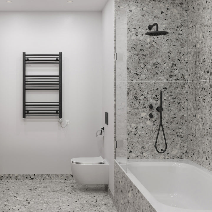 Zennor - Black Electric Towel Rail H1000mm x W600mm Straight 500w Thermostatic