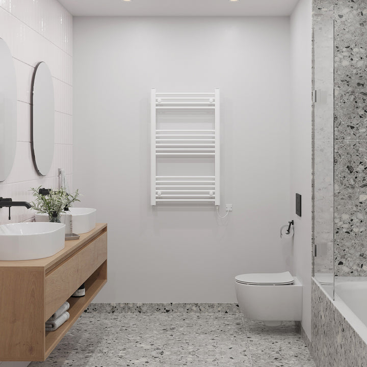 Zennor - White Electric Towel Rail H1000mm x W600mm Straight 500w Standard