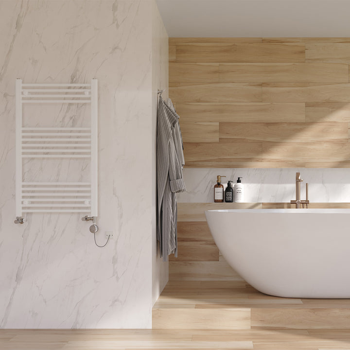 Zennor - White Dual Fuel Towel Rail H1000mm x W600mm Thermostatic - Straight