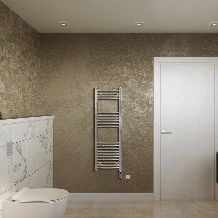 Zennor - Chrome Electric Towel Rail H1200mm x W400mm Curved 200w Thermostatic WIFI