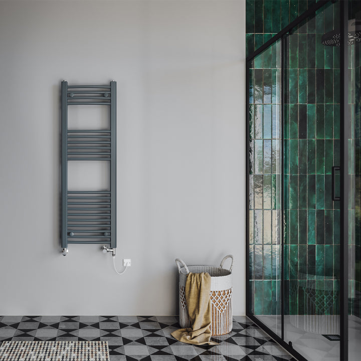 Zennor - Anthracite Dual Fuel Towel Rail H1200mm x W400mm Standard - Curved