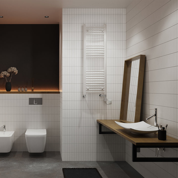 Zennor - White Dual Fuel Towel Rail H1200mm x W400mm Thermostatic - Curved