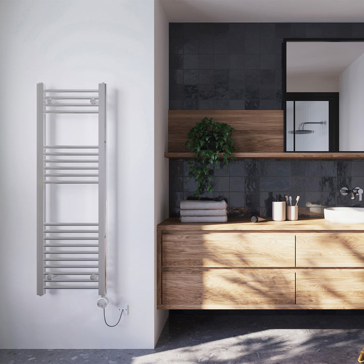 Zennor - Chrome Electric Towel Rail H1200mm x W400mm Straight 200w Thermostatic
