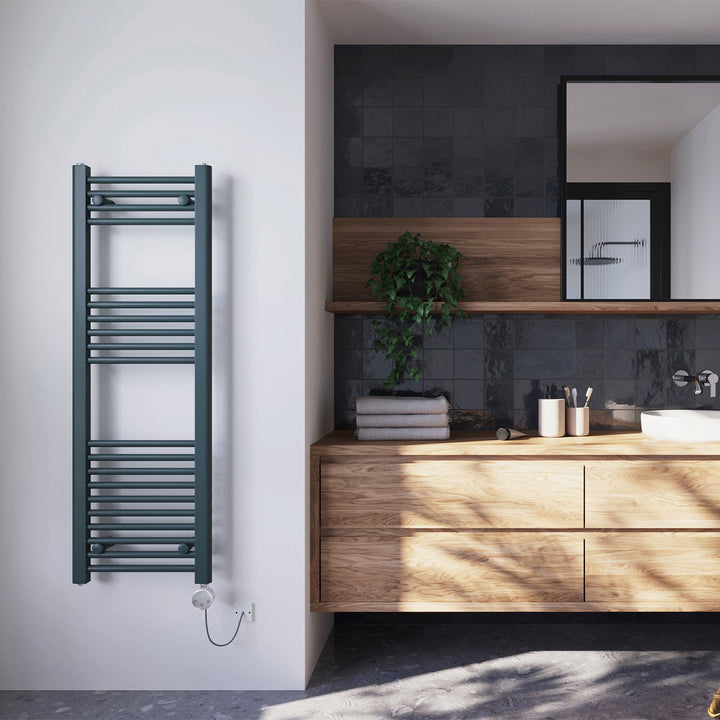 Zennor - Anthracite Electric Towel Rail H1200mm x W400mm Straight 400w Thermostatic