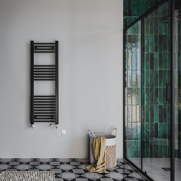 Zennor Black Dual Fuel Towel Rail 1200mm x 400mm – Standard Straight Bathroom Radiator