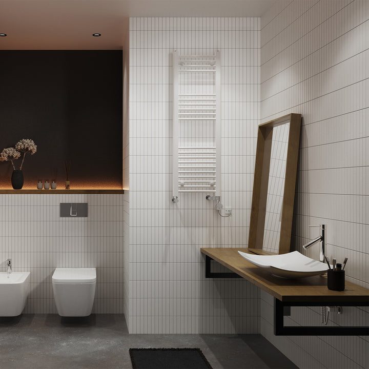 Zennor - White Dual Fuel Towel Rail H1200mm x W400mm Thermostatic - Straight