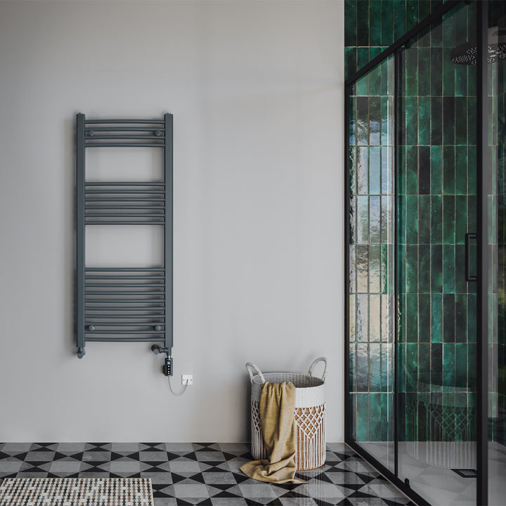 Zennor - Anthracite Dual Fuel Towel Rail H1200mm x W500mm Thermostatic WIFI - Curved