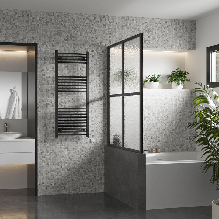 Zennor - Black Electric Towel Rail H1200mm x W500mm Curved 500w Standard