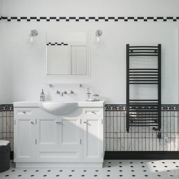Zennor - Black Dual Fuel Towel Rail H1200mm x W500mm Thermostatic WIFI - Curved
