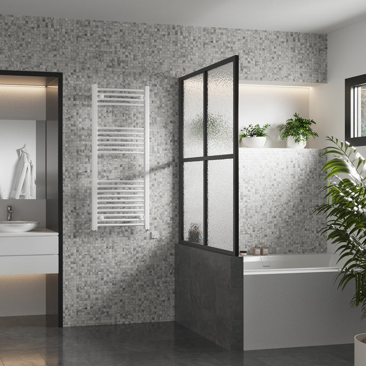 Zennor - White Electric Towel Rail H1200mm x W500mm Curved 500w Standard