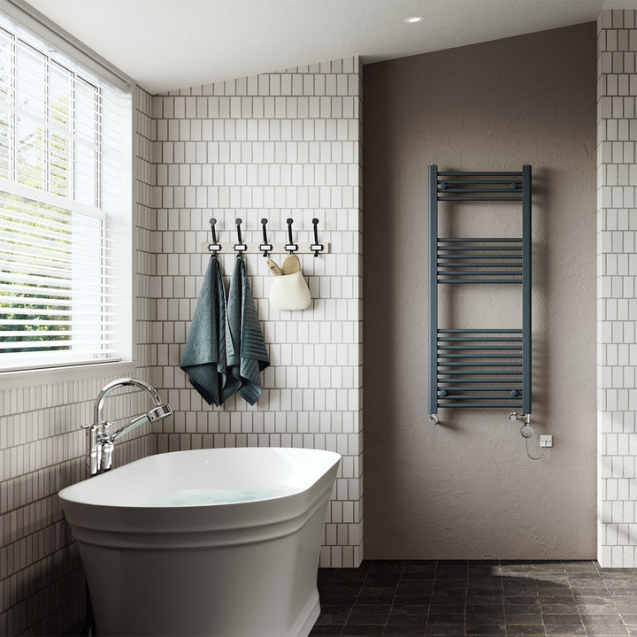 Zennor - Anthracite Dual Fuel Towel Rail H1200mm x W500mm Thermostatic - Straight