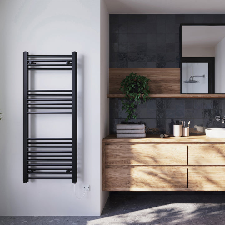 Zennor - Black Electric Towel Rail H1200mm x W500mm Straight 500w Standard