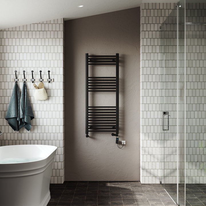 Zennor - Black Dual Fuel Towel Rail H1200mm x W500mm Thermostatic WIFI - Straight