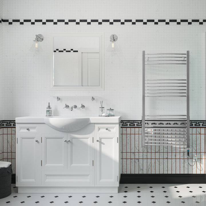 Zennor - Chrome Electric Towel Rail H1200mm x W600mm Curved 400w Thermostatic WIFI