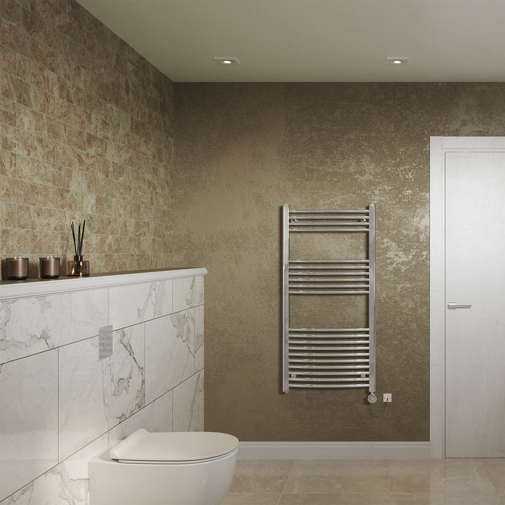 Zennor - Chrome Electric Towel Rail H1200mm x W600mm Curved 400w Thermostatic
