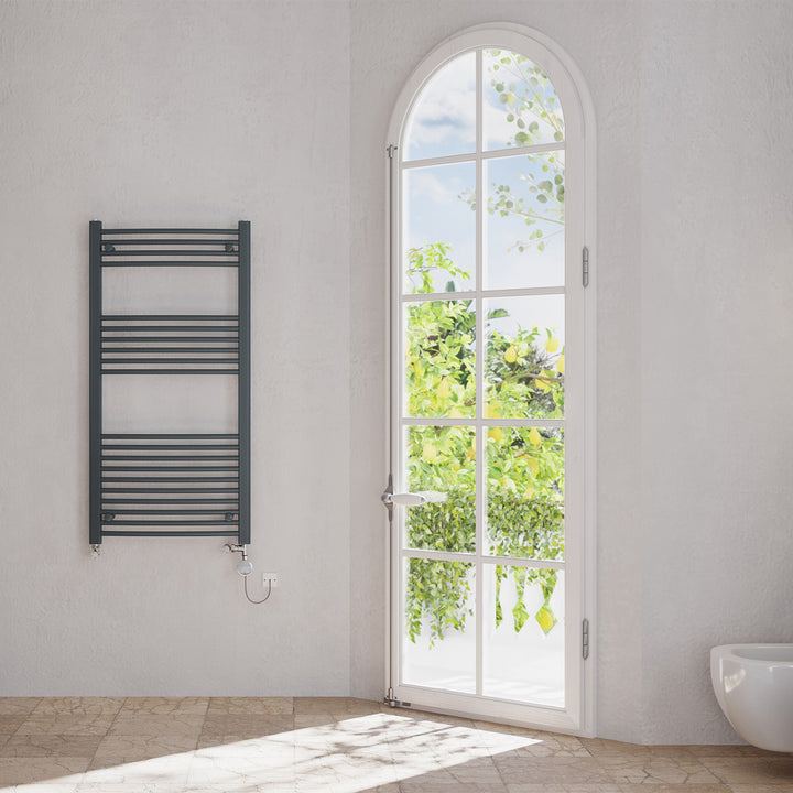 Zennor - Anthracite Dual Fuel Towel Rail H1200mm x W600mm Thermostatic - Curved