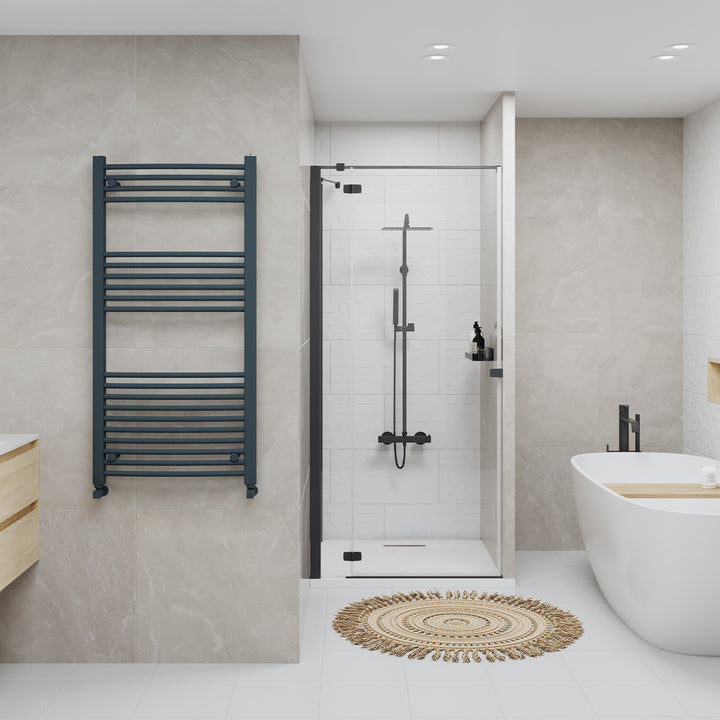 Zennor - Anthracite Heated Towel Rail - H1200mm x W600mm - Curved