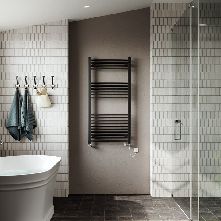 Zennor - Black Dual Fuel Towel Rail H1200mm x W600mm Standard - Curved