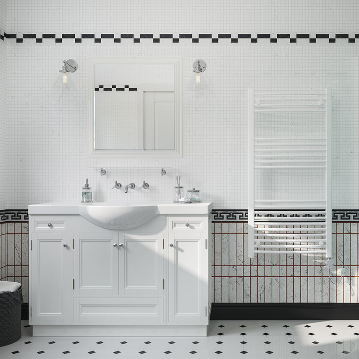 Zennor - White Electric Towel Rail H1200mm x W600mm Curved 600w Thermostatic