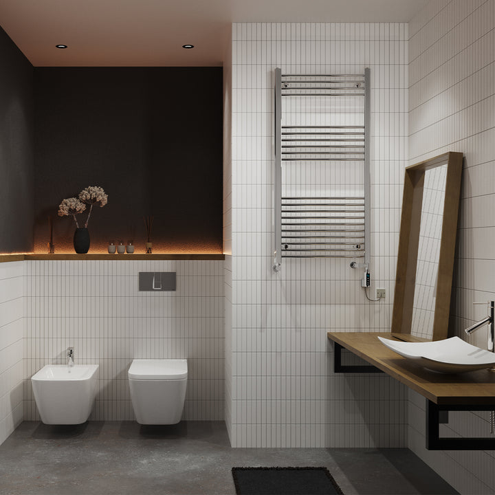 Zennor - Chrome Dual Fuel Towel Rail H1200mm x W600mm Thermostatic WIFI - Straight