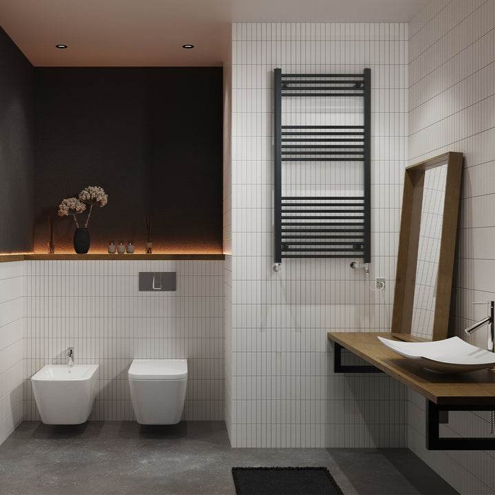 Zennor - Anthracite Dual Fuel Towel Rail H1200mm x W600mm Standard - Straight