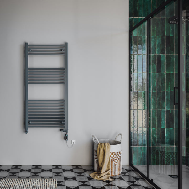 Zennor - Anthracite Dual Fuel Towel Rail H1200mm x W600mm Thermostatic WIFI - Straight