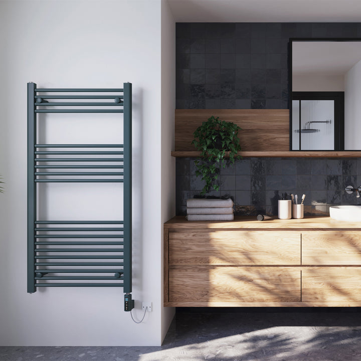 Zennor - Anthracite Electric Towel Rail H1200mm x W600mm Straight 600w Thermostatic WIFI