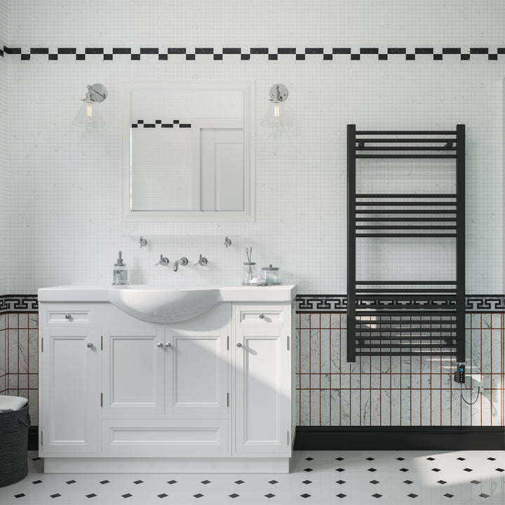 Zennor - Black Electric Towel Rail H1200mm x W600mm Straight 600w Thermostatic WIFI